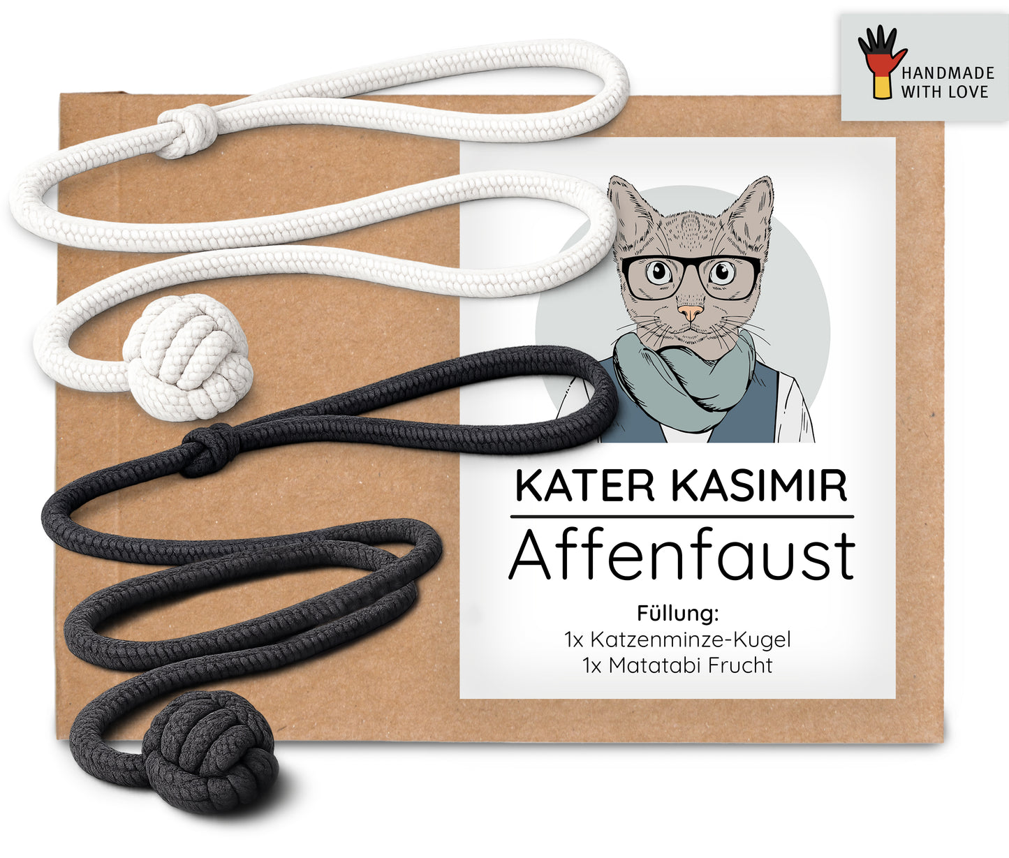 2 gefüllte Affenfäuste aus Baumwolle (Katzenminze, Matatabi-Frucht)