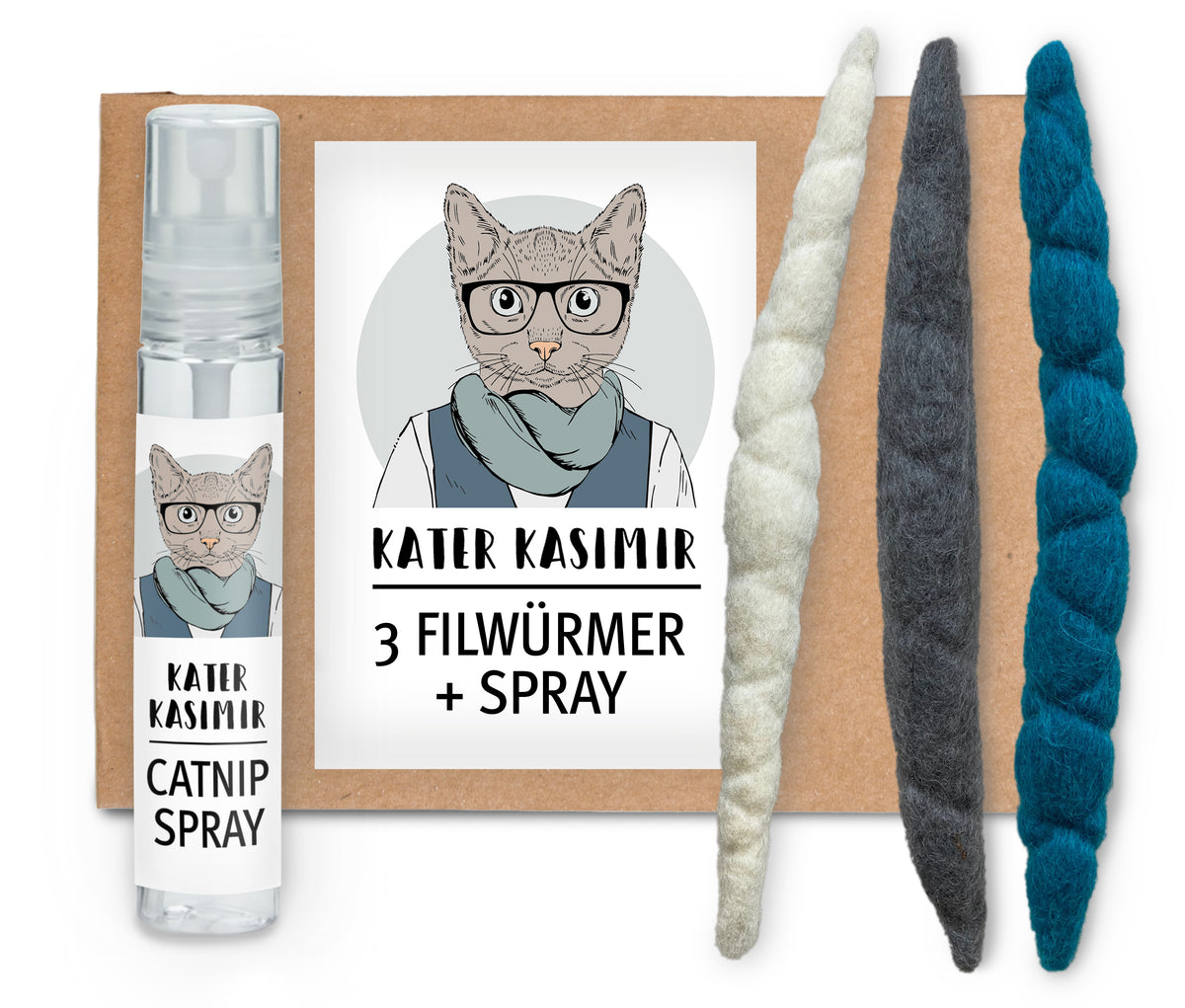 3 Filzwürmchen + Katzenminze Spray (10ml)