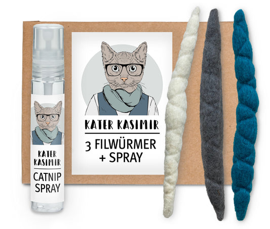 3 Filzwürmchen + Katzenminze Spray (10ml)