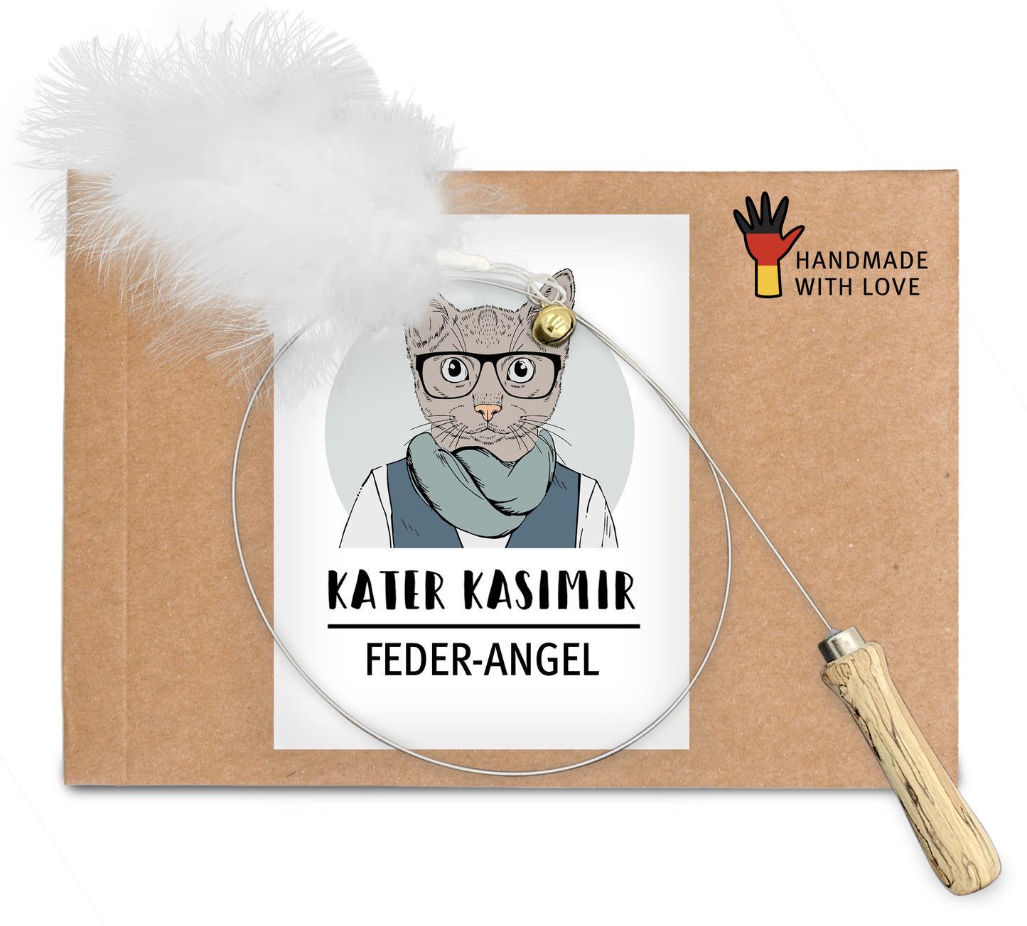 Katzenangel mit Naturfedern