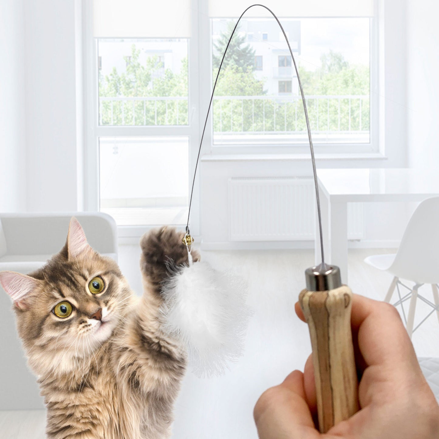 Katzenangel mit Naturfedern