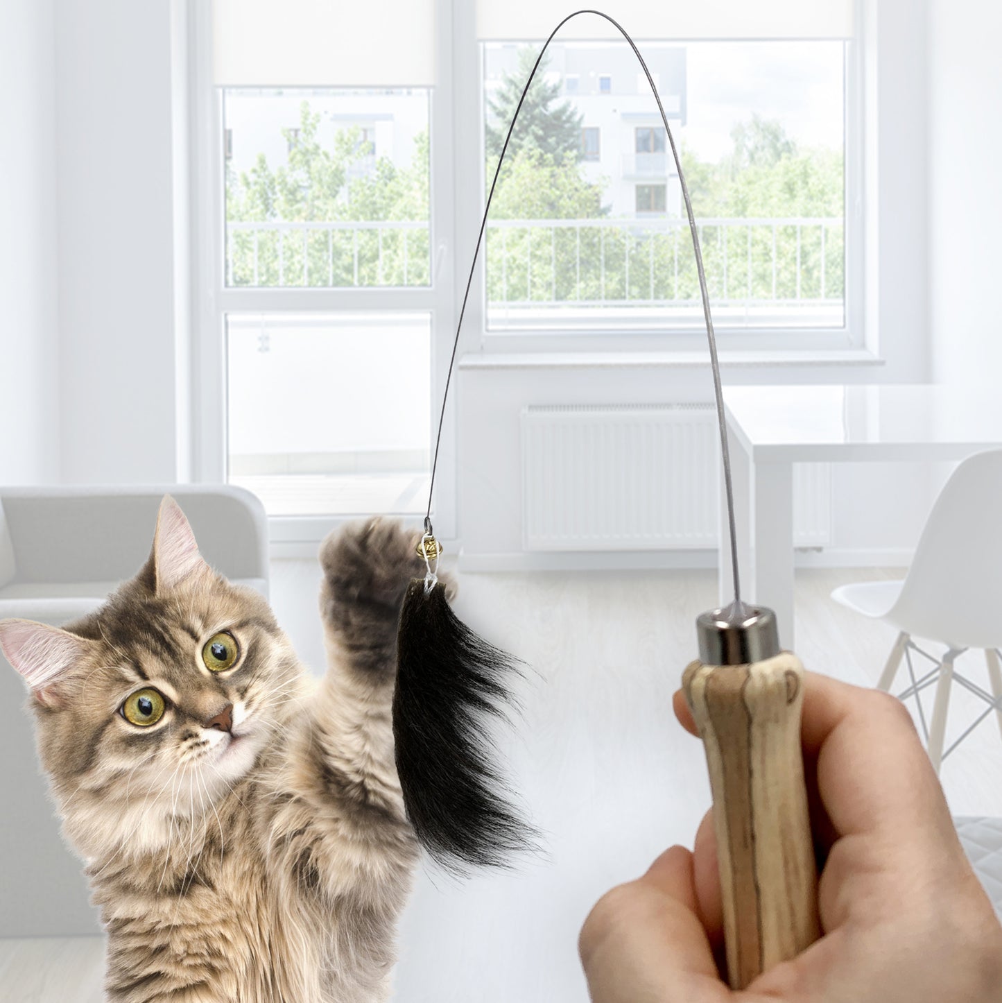 Katzenangel mit echtem Ziegenfell